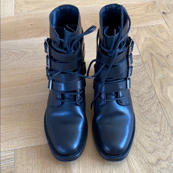 Saint Laurent Black Combat Boots with Silver Accents - Picture 2 of 6